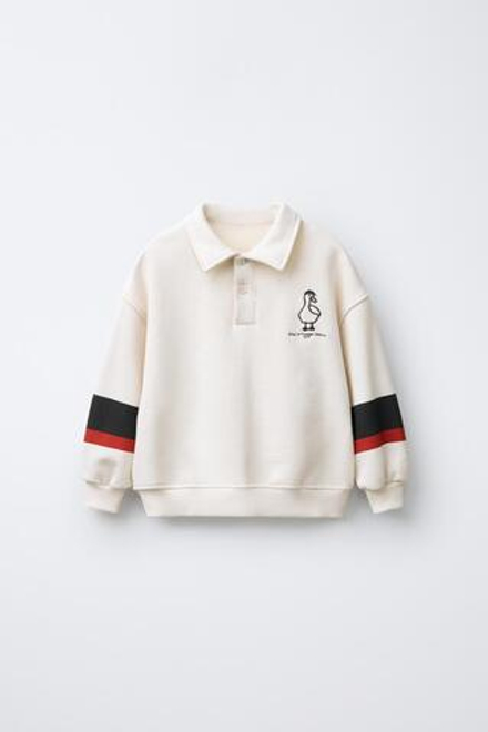 ZARA ТОЛСТОВКА-ПОЛО С ВЫШИВКОЙ «УТКА», ЭКРЮ