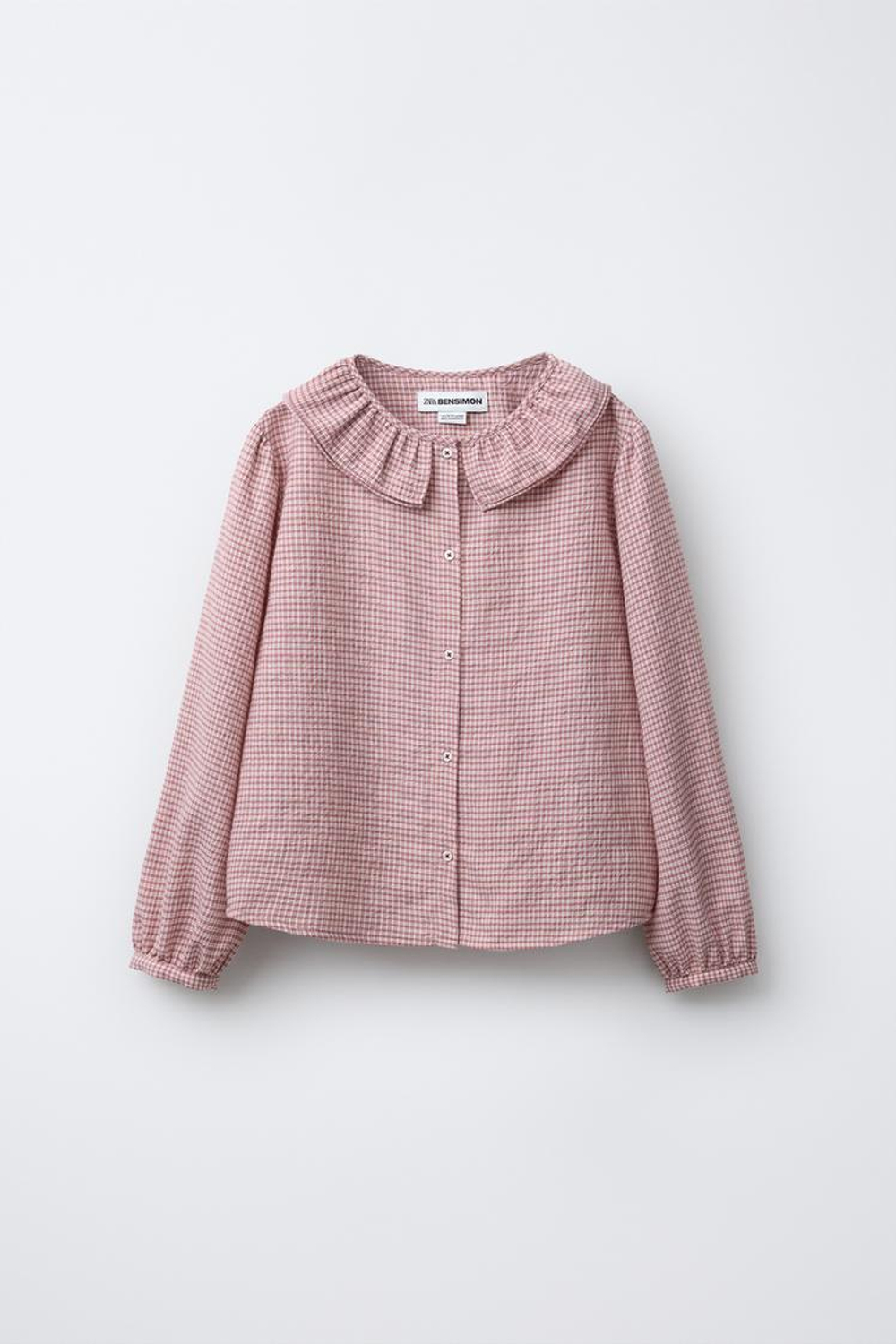 ZARA Х BENSIMON ® РУБАШКА С ДЛИННЫМИ РУКАМИ В КЛЕТКУ, КЛУБНИЧНЫЙ