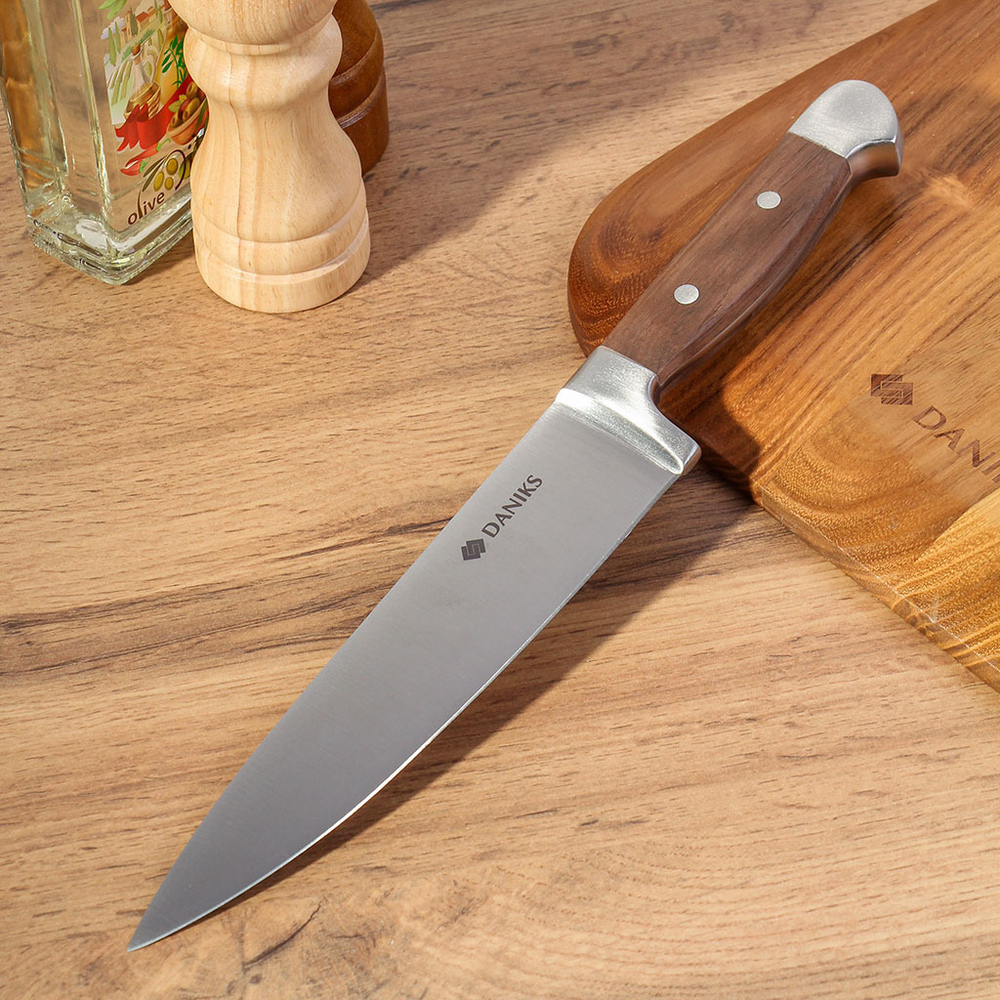 Нож кухонный Daniks, Confidence, шеф-нож, нерж сталь, 20 см, рук дерев, S-K43304-02