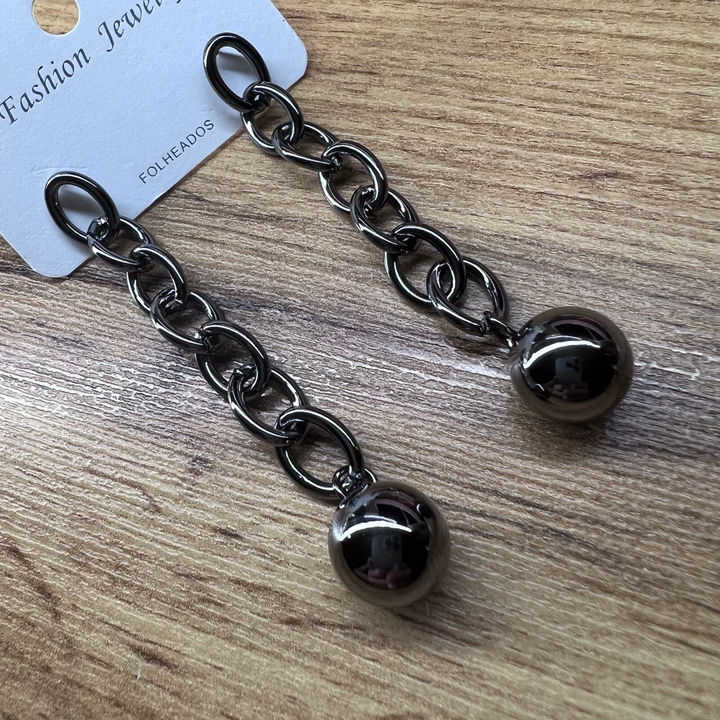 Серьги "Цепи" 7 звеньев овал подвеска шарик 11 мм металл графитовый