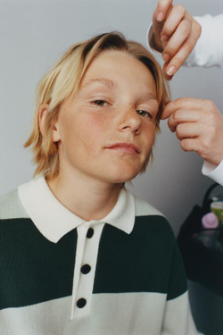 ZARA ТРИКОТАЖНОЕ ПОЛО В ПОЛОСКУ, ЗЕЛЕНЫЙ