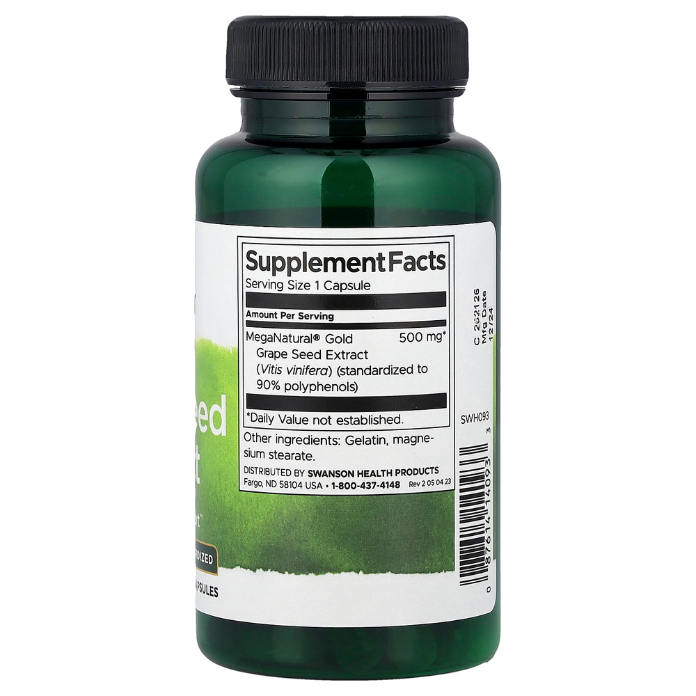 Swanson, Экстракт виноградных косточек, стандартизированный, 500 мг, 60 капсул