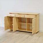 Тумба 132х39х83, Лена, в прихожую, гостиную, кухонная трехдверная, массив сосны, с ящиками (нижняя часть буфета Лена), прозрачный лак, Dipriz