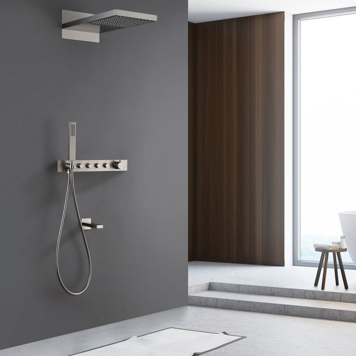 Душевая система ABBER Rund AF8753SP скрытого монтажа с изливом, термостат, сатин