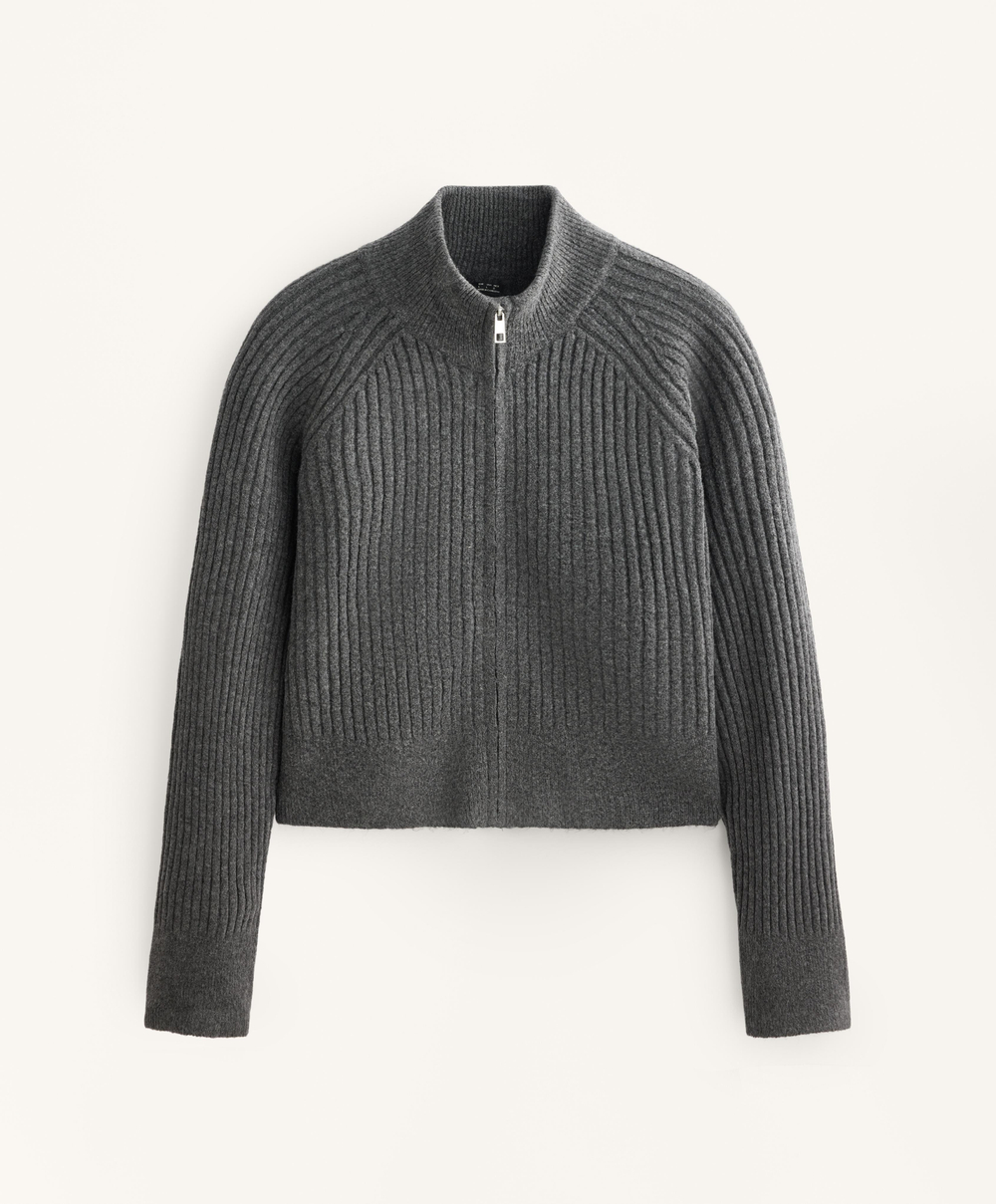Oysho Трикотажный джемпер на молнии в рубчик, серый