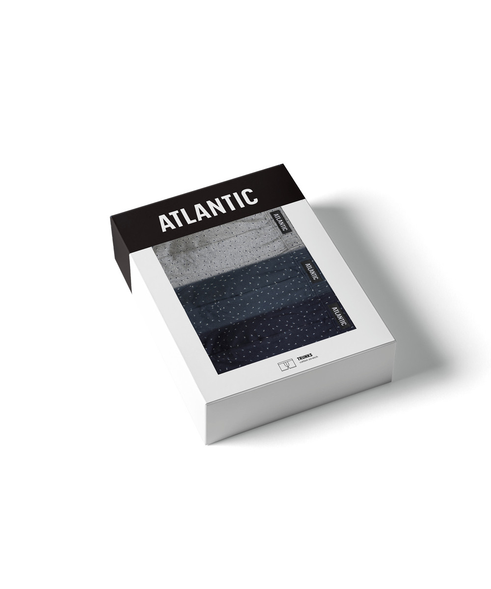 Мужские трусы шорты Atlantic, набор из 3 шт., хлопок, темно-синие + серый меланж + голубые, 3MH-199