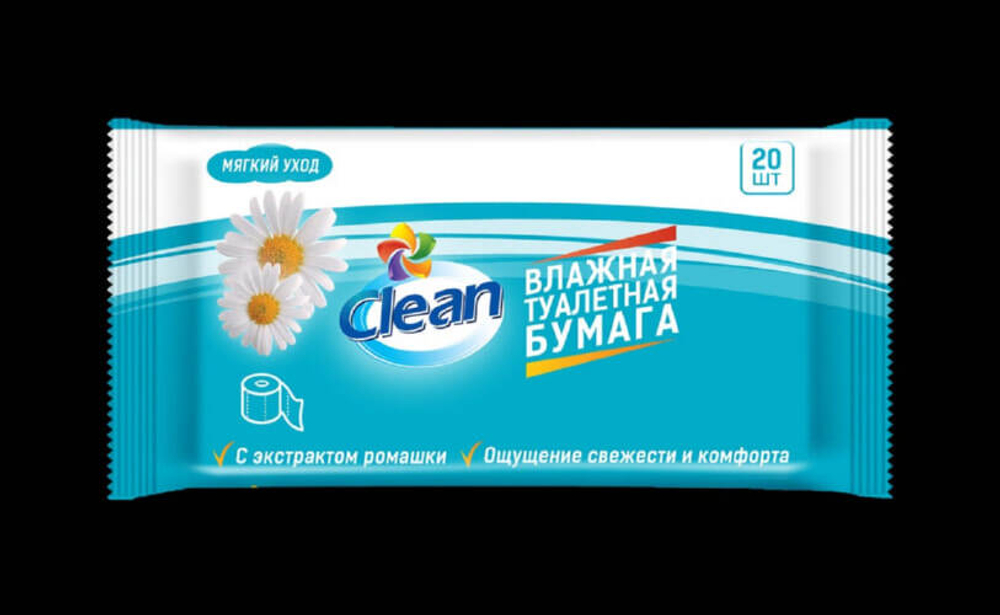 Влажная туалетная бумага Авангард Clean экстракт ромашки 20 шт.