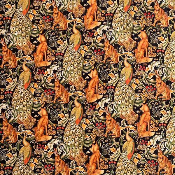 ЛИСЫ, ЗАЙЦЫ, ПАВЛИНЫ В СТИЛЕ У. МОРРИСА , 100% хлопок Handmade Fabrics 1