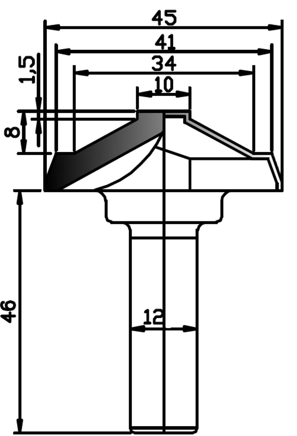 PCD профильная фреза D.45x12 8x46 Z2