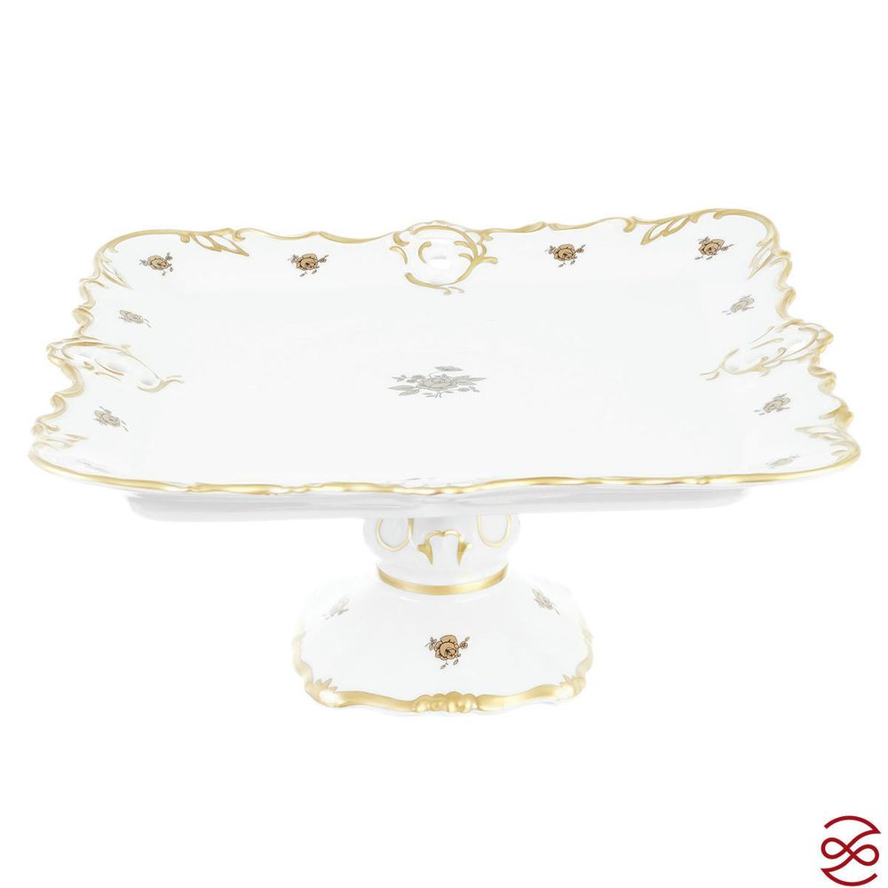 Блюдо квадратное на ножке Queen's Crown Золотая роза 32*32 см