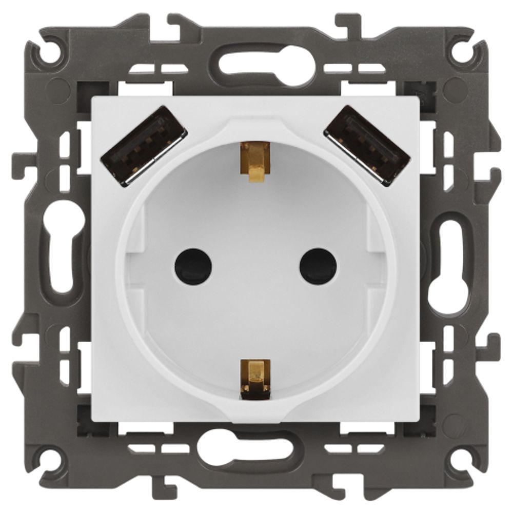 14-4109-01 ЭРА Розетка 2P+E 16A-250В, штор. с 2xUSB 5В-3А, Эра Elegance, белый