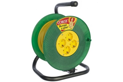 Удлинитель силовой на катушке 40м 4 гнезда 3500Вт сечение провода 2*1,5 Союз