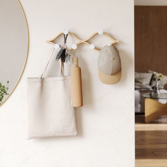 Вешалка настенная montage, 6 крючков, натуральное дерево/белая