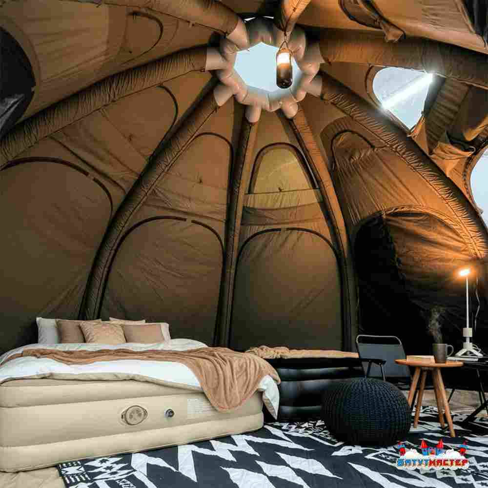 Пневмокаркасная юрта «Гармония» 5×5×2,5 м — для глэмпинга из ПВХ, зелёная