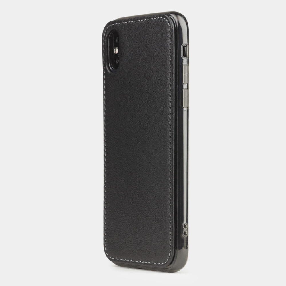 Чехол-накладка для iPhone X/XS из натуральной кожи теленка, черного цвета