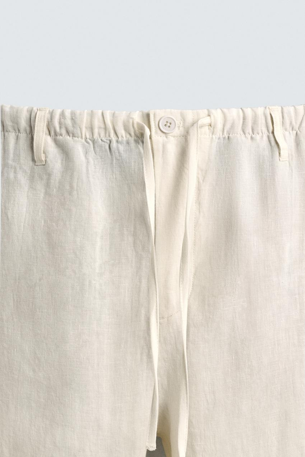ZARA БРЮКИ СВОБОДНОГО КРОЯ ИЗ 100% ЛЬНА, ЭКРЮ