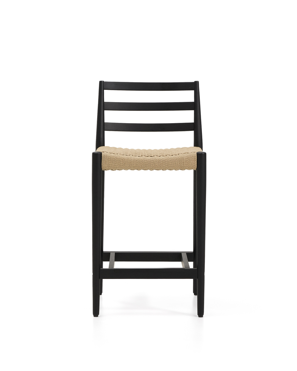Полубарный стул Analy из массива дуба в черной отделке и веревочным сиденьем 65 см