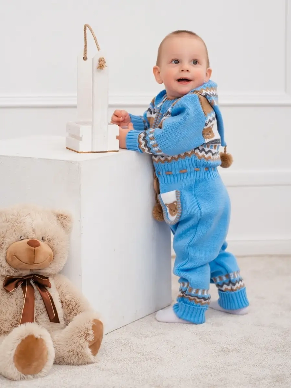Вязаный комбинезон для новорожденных и малышей на молнии