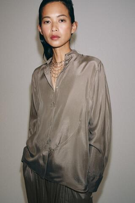 ZARA РУБАШКА ИЗ 100% ШЕЛКА — ZW COLLECTION, КОРИЧНЕВЫЙ