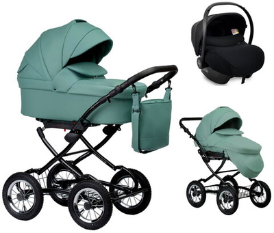 Детская коляска Indigo Barbara Eco Classic 3 в 1 с автокреслом Avionaut Cosmo Black Be01 шалфей кожа