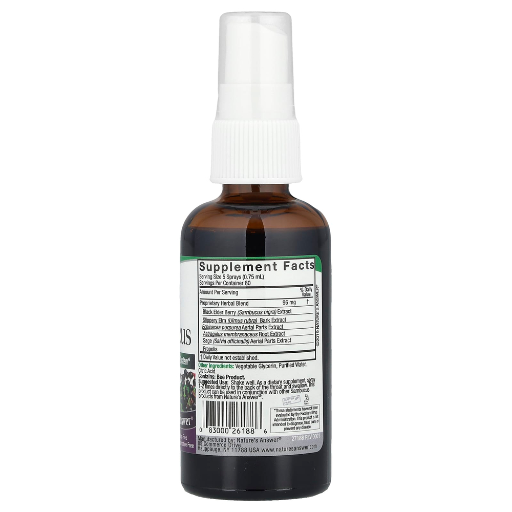 Nature's Answer, Sambucus, спрей с экстрактом черной бузины, без спирта, 60 мл (2 жидк. унции)