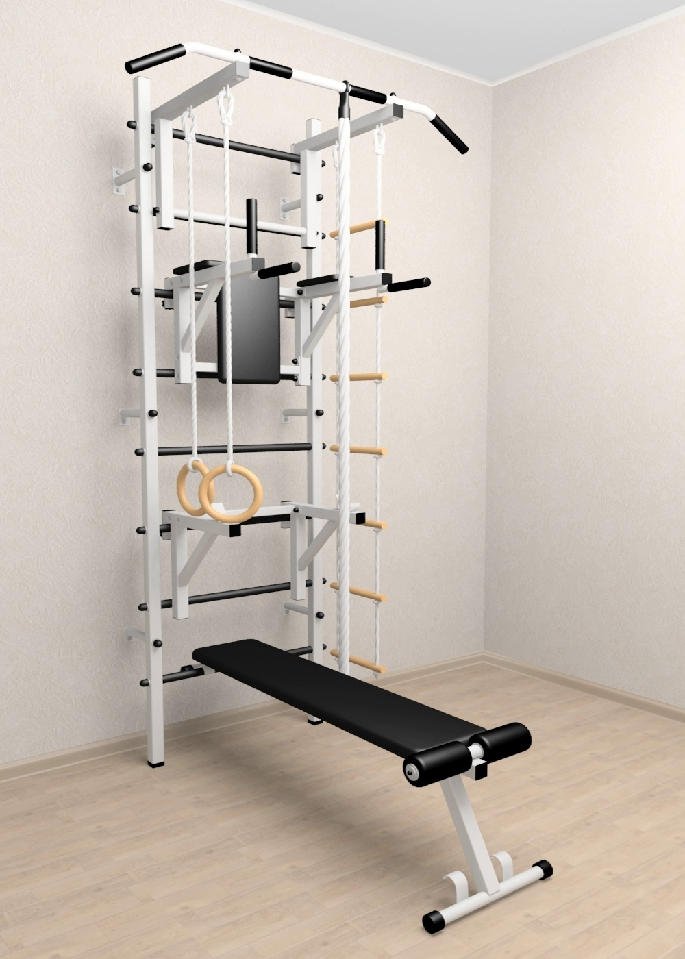 Шведская стенка Sv Sport 508 (Турник стандарт/Брусья/Стойка/Скамья/Канат/Кольца/Лестница)