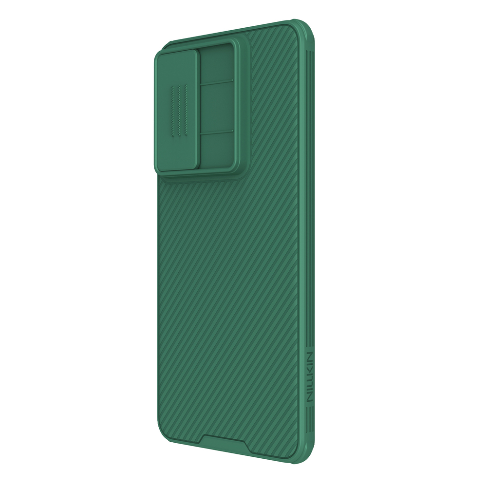 Чехол зеленого цвета (Dark Green) с защитной шторкой для камеры от Nillkin на Samsung Galaxy S25 Edge, серия CamShield Pro Case