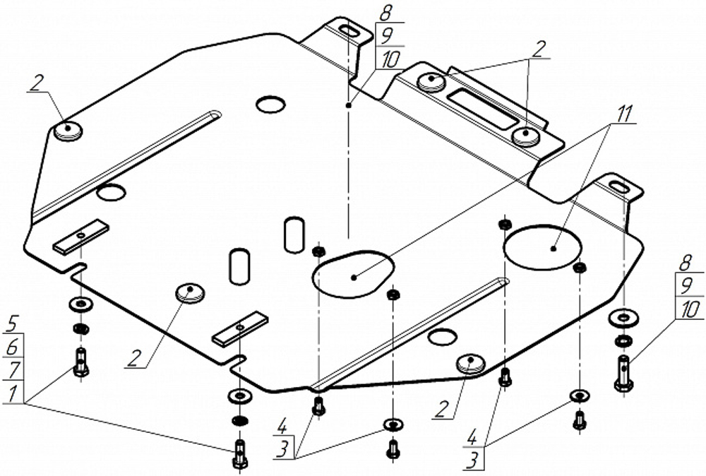Защита картера двигателя, КПП, Масляного фильтра. 2 мм, Сталь. для Honda Civic IX 2012-2016, Motodor.00830