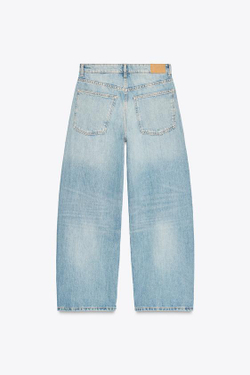 ZARA ДЖИНСЫ TRF BAGGY BALLOON СО СРЕДНЕЙ ПОСАДКОЙ, ГОЛУБОЙ