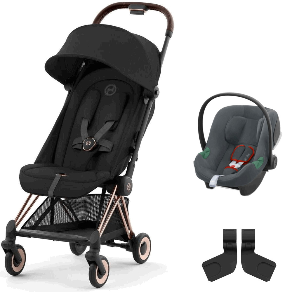 Коляска Cybex Coya Rosegold Frame Aton B2 i-Size Steel Grey Sepia Black с дождевиком и бампером