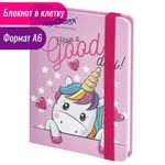 Блокнот с резинкой в клетку 96 л., МАЛЫЙ ФОРМАТ А6 (102х148 мм), твердая обложка, ЮНЛАНДИЯ, "Unicorn", 113742