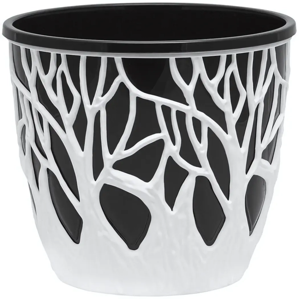 Кашпо для цветов пластиковое 3,5л d-19,5 см «Форест» Белый/Чёрный