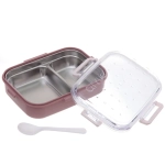 Ланч-бокс пластиковый «SEGRETO» (2отделения с ложкой) 22*17*7см пыльная роза