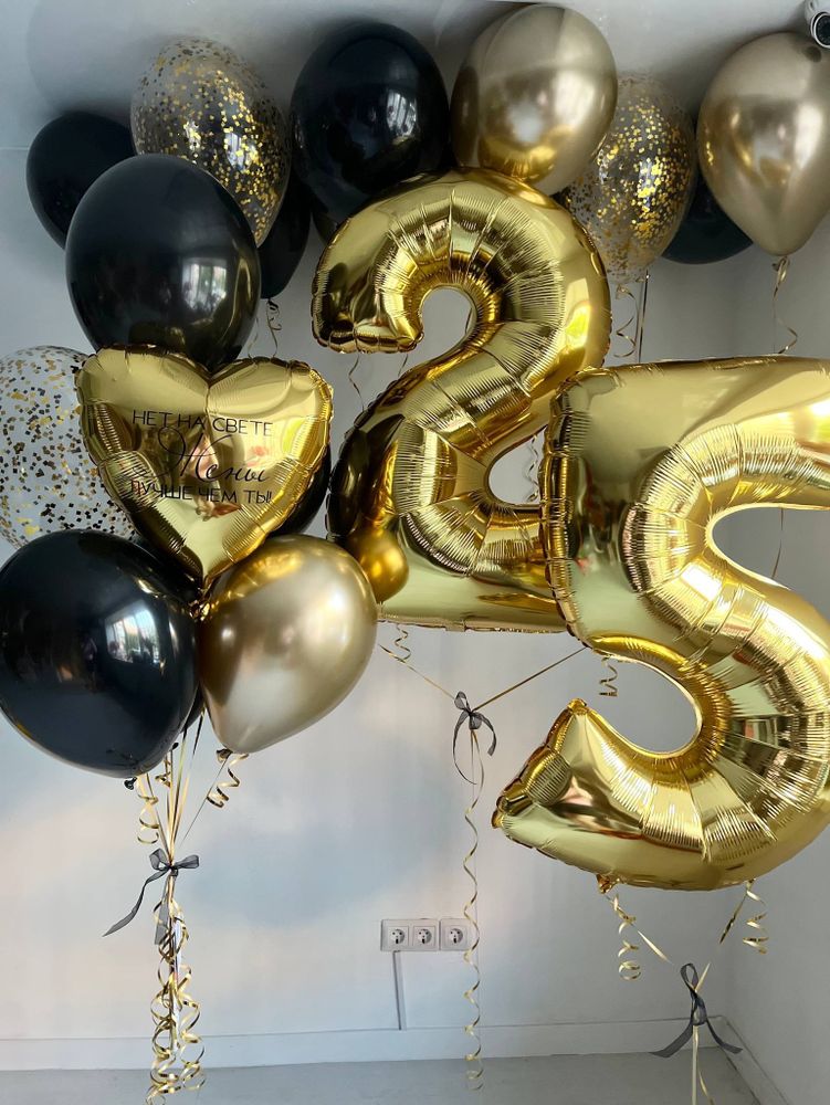 Воздушные шары на день рождение черный/золото №3625
