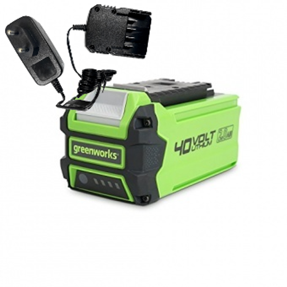 Комплект: Аккумулятор Greenworks G40B2, 2926907,40v, 2 А·ч + Зарядное устройство Greenworks ,(слайдер) 2946507,40v, 2A