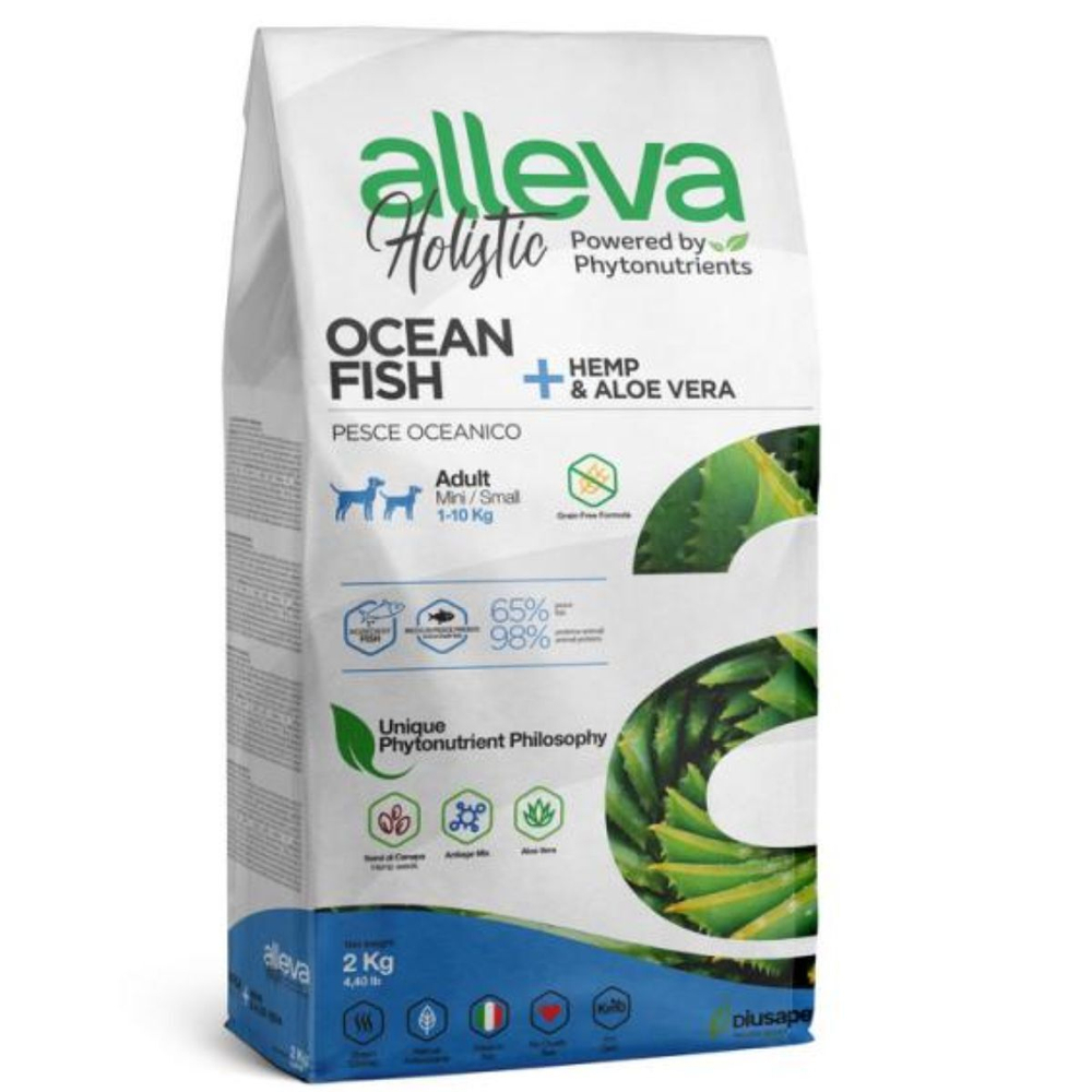 Корм Аллева Холистик Holistic Ocean Fish + Hemp & Aloe vera Mini для взрослых собак мелких пород с океанической рыбой и алое вера, 2 кг