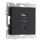 Розетка с заземлением ARVIA Electric, со шторками, 16А 250В, с устройством зарядным USB (A+C) 5В 2.4А, антрацит 50042000301