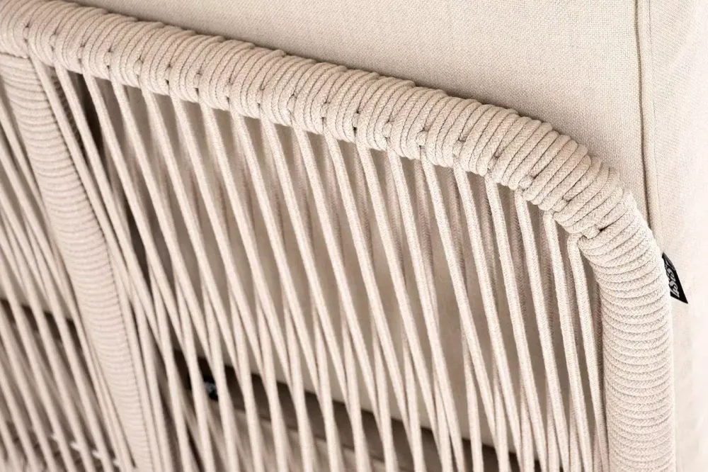 "Канны" угловой модуль плетеный из роупа, основание дуб, роуп бежевый круглый, ткань бежевая 052