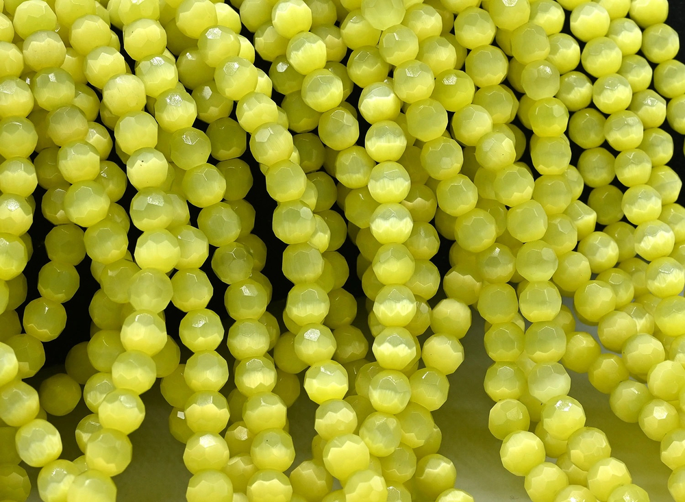 кго6-ж Кошачий глаз (имит.) шар огранка 6мм, желтый, нить 19см