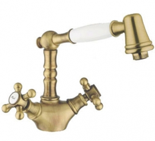 Смеситель для кухни с выдвижной лейкрй хром Migliore Old Fashion золото