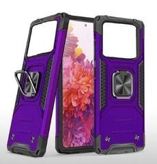 Противоударный чехол для Xiaomi Poco M4 5G фиолетовый с пластиной для магнитного автодержателя и кольцом подставкой, чехол на Поко М4