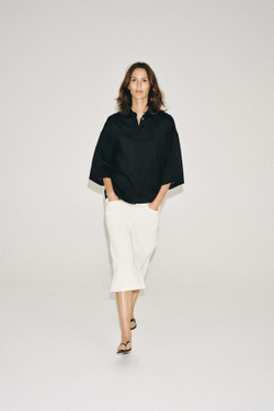 ZARA СТРУЯЩАЯСЯ РУБАШКА ОВЕРСАЙЗ — ZW COLLECTION, ЧЕРНЫЙ