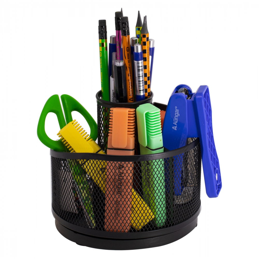Подставка-органайзер д/канцтоваров, Alingar, металлическая, 14,2*14*13,6 см, 4 отделения, черная, вращается
