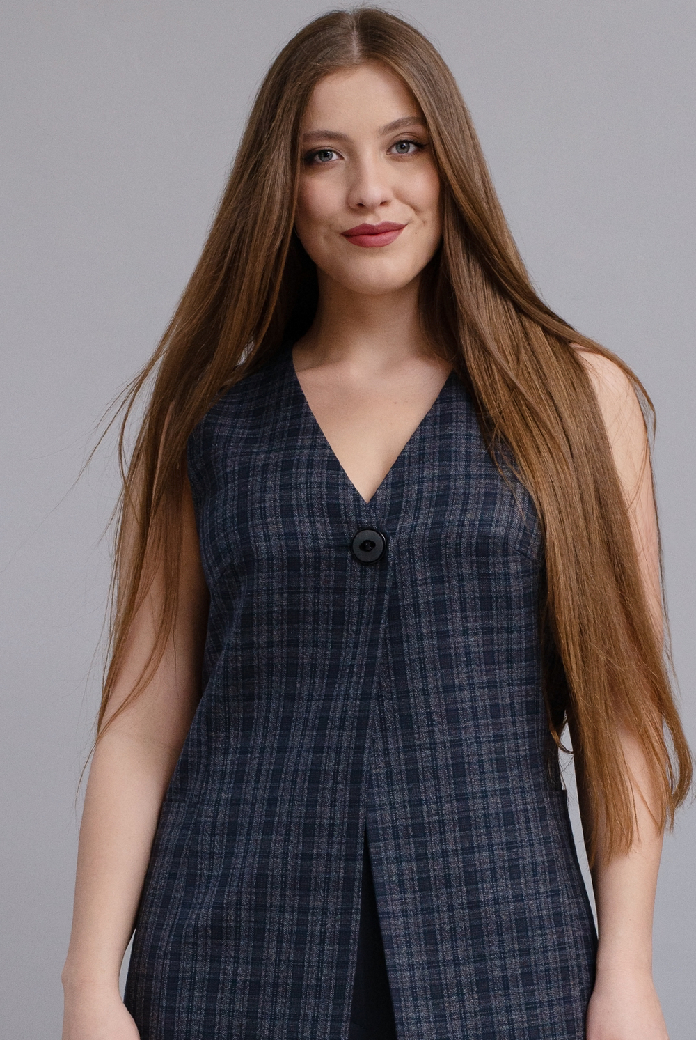 Удлинённый жилет 2980АЕ, клетка #406Кб062980АЕ