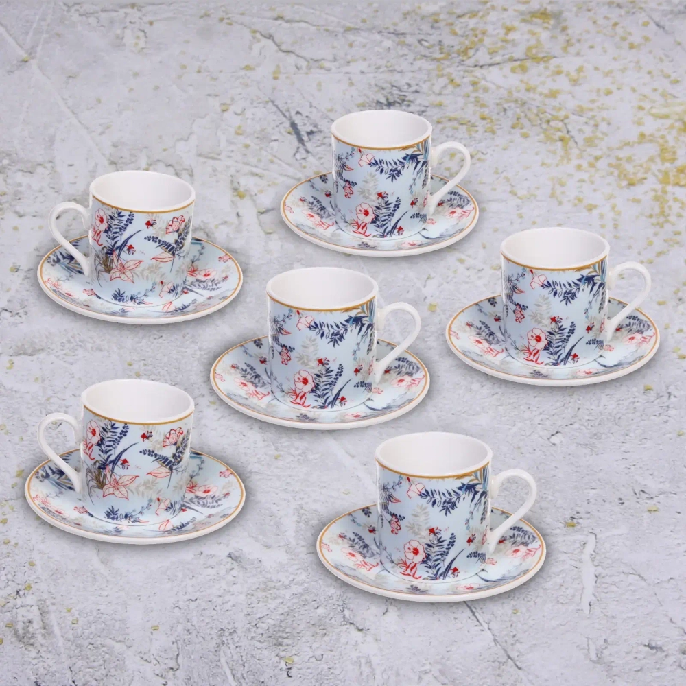 Кофейный набор 12 предметов «Paradise» (6кружек 90мл+6блюдец), голубой