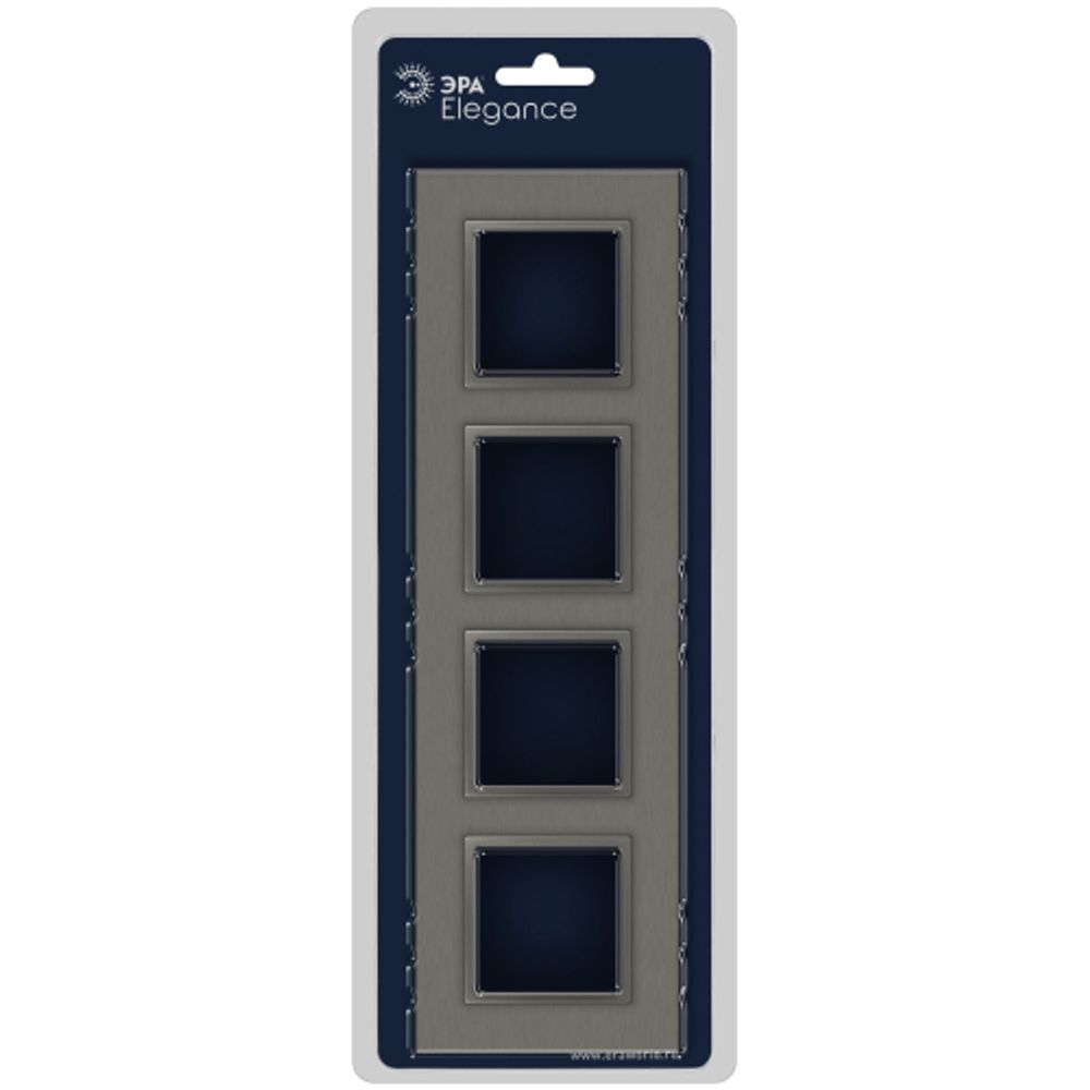 Рамка для розеток и выключателей ЭРА Elegance 14-5204-16 на 4 поста, металл, титан