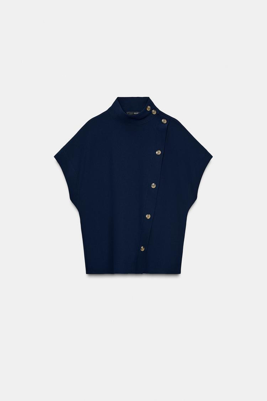 ZARA РУБАШКА С КОНТРАСТНЫМИ ПУГОВИЦАМИ, МОРСКОЙ СИНИЙ