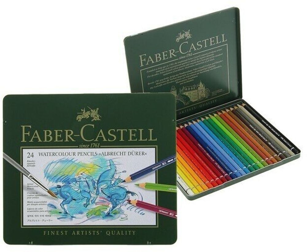 Карандаши цветные акварельные художественные FABER-CASTELL "Albrecht Durer", 24 цвета, металлическая коробка, 117524