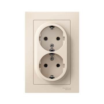 Розетка 2-м СП AtlasDesign 16А IP20 с заземл. в сборе беж. SE ATN000224