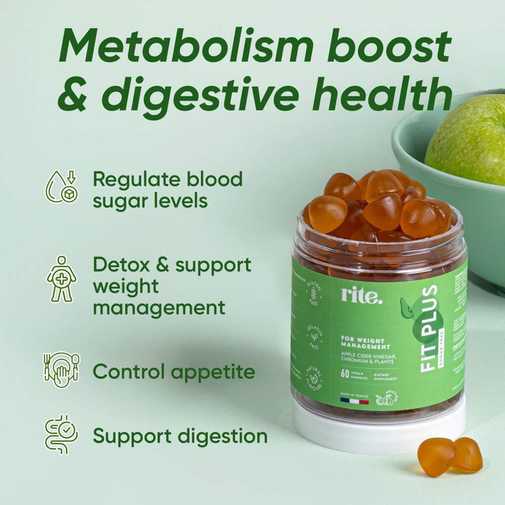 rite., Fit Plus, жевательные мармеладки, со вкусом яблока и груши, 60 веганских жевательных таблеток